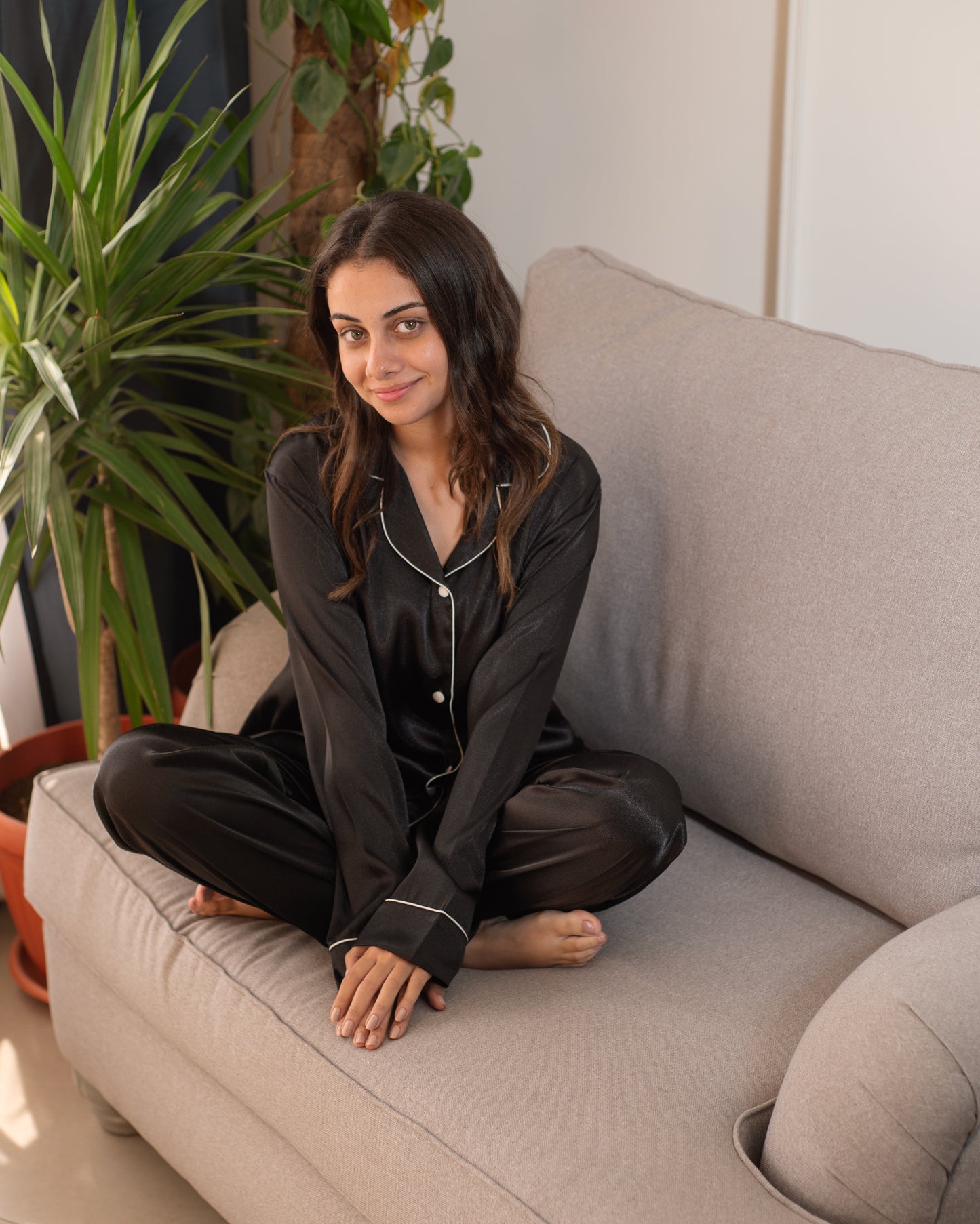 Satin Long-Sleeve Pajama Set