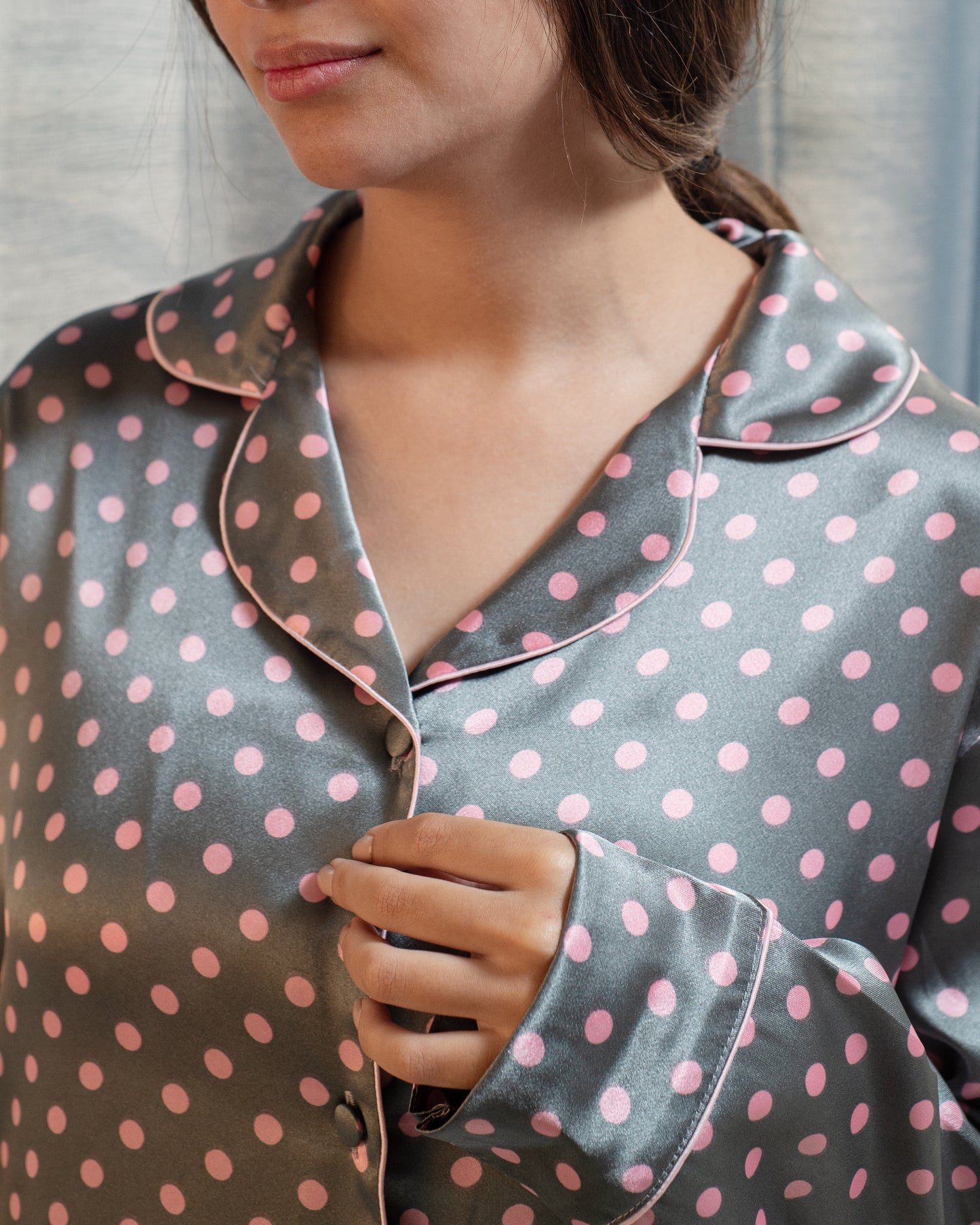 Evening Tide Dot Satin Pajama Set