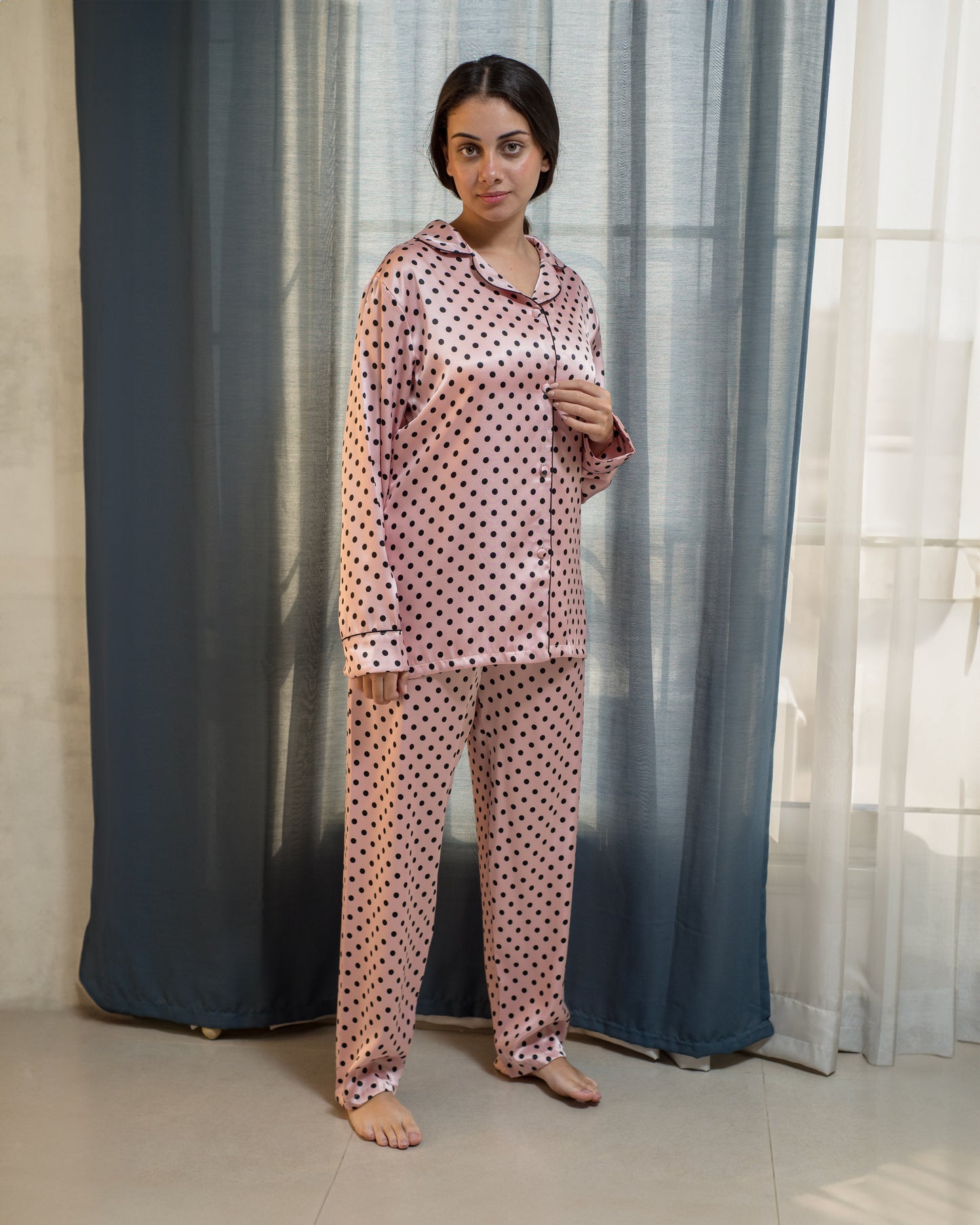 Evening Tide Dot Satin Pajama Set