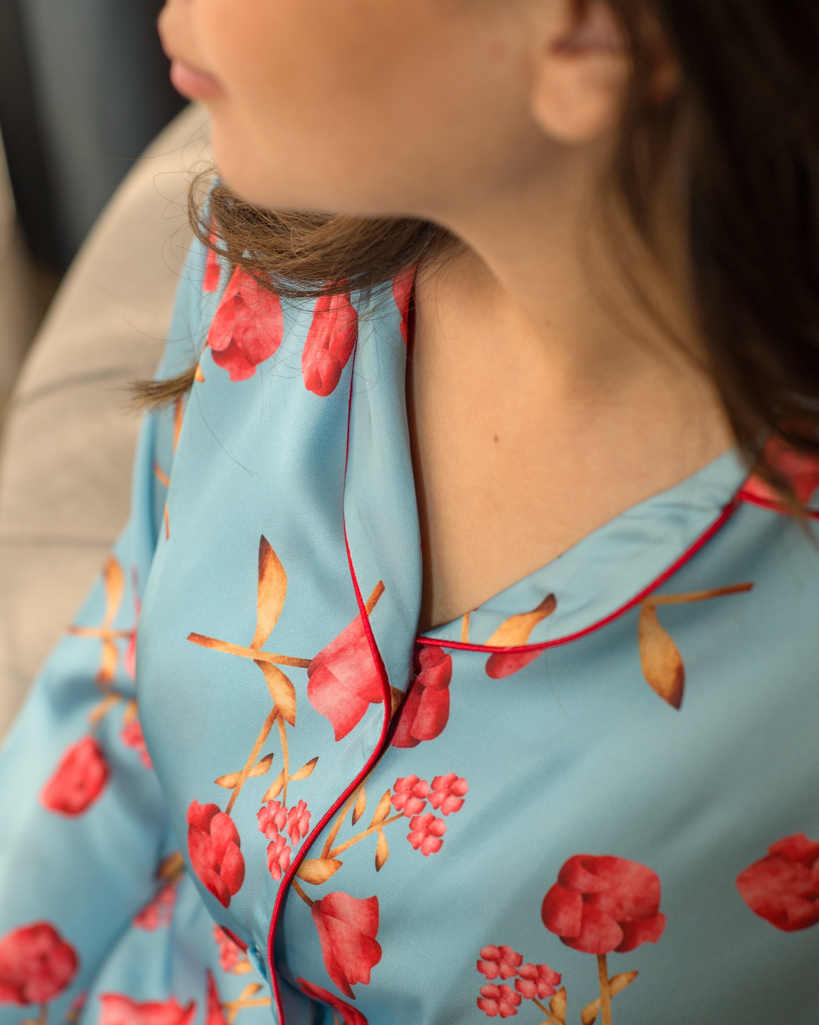 Floral Silk Long Pajama Set