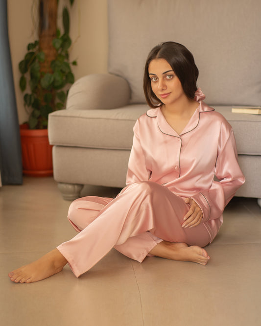 Satin Long-Sleeve Pajama Set