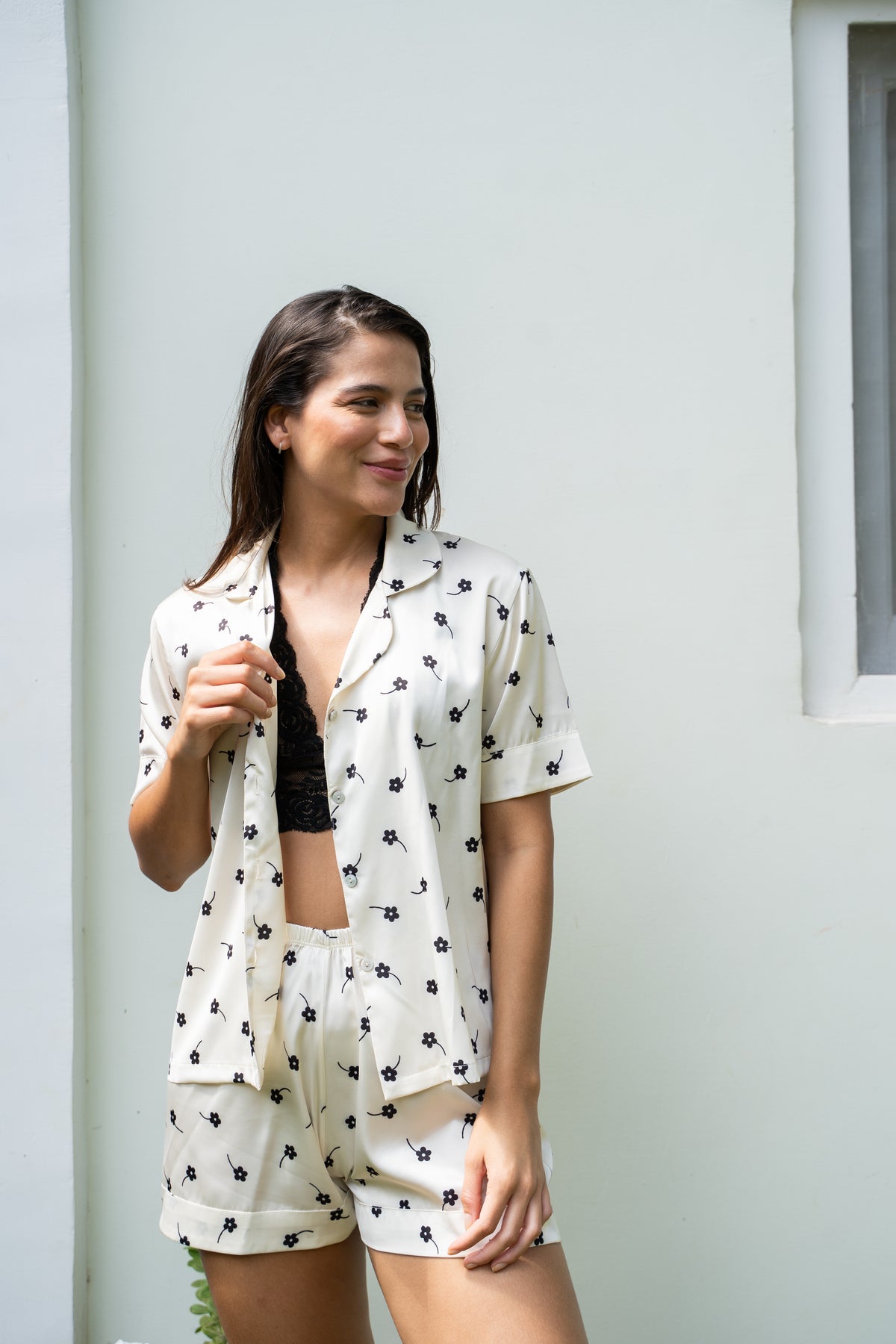 Short Pajama Set - Ink Petals