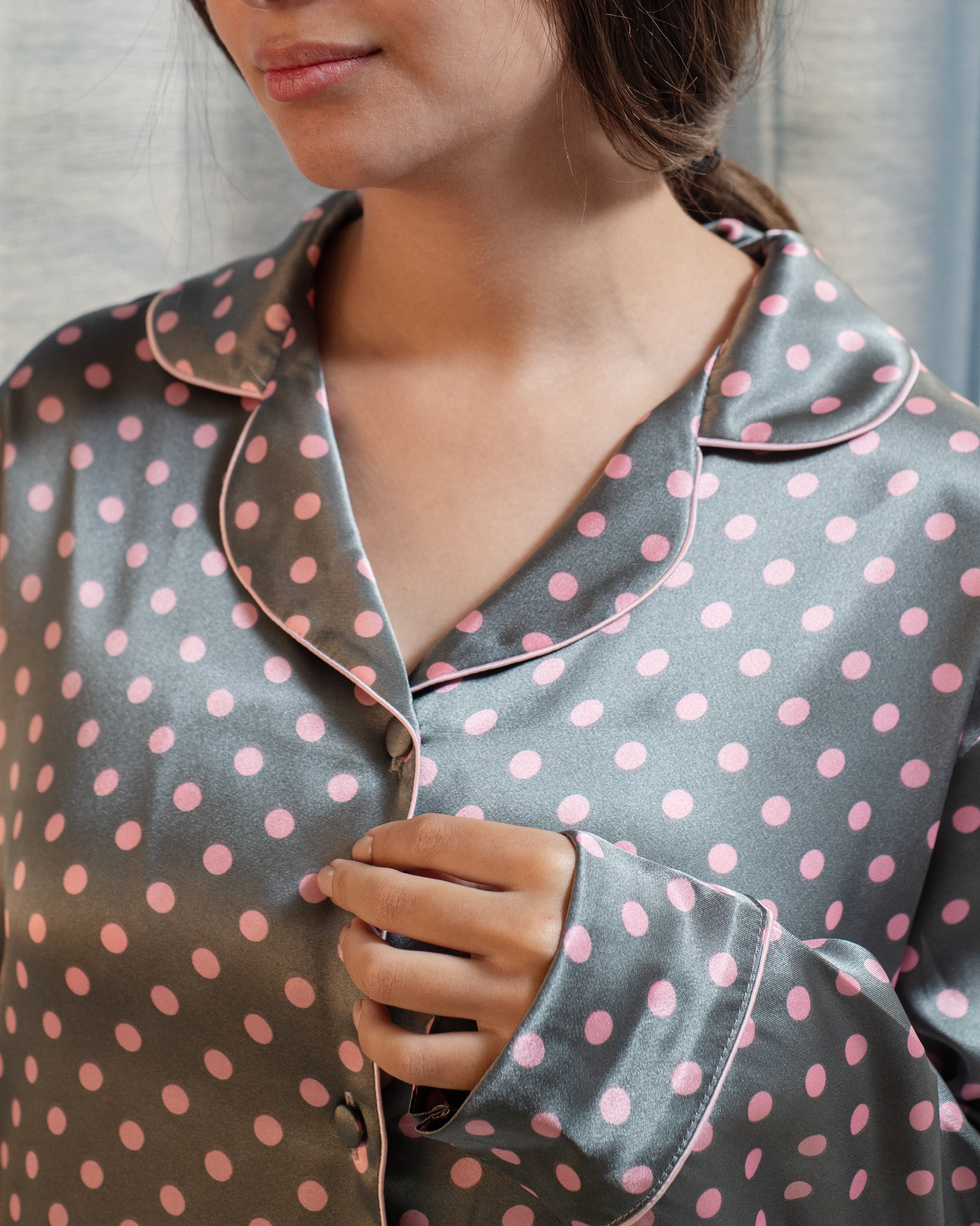 Evening Tide Dot Satin Pajama Set